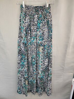 Joe B Teal, Black & White Printed Maxi Skirt